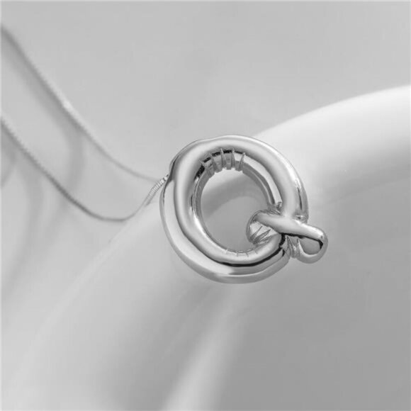 Silver Initial Pendant Necklace – Personalized Letter “Q” Trendy Stuffed Bubble - Picture 2 of 5